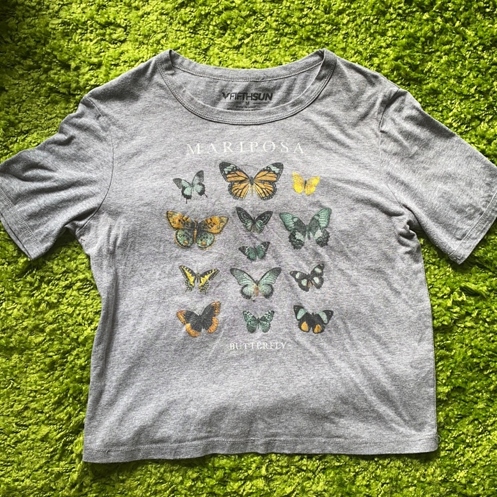 Butterfly mariposa insect heather gray top m shirt